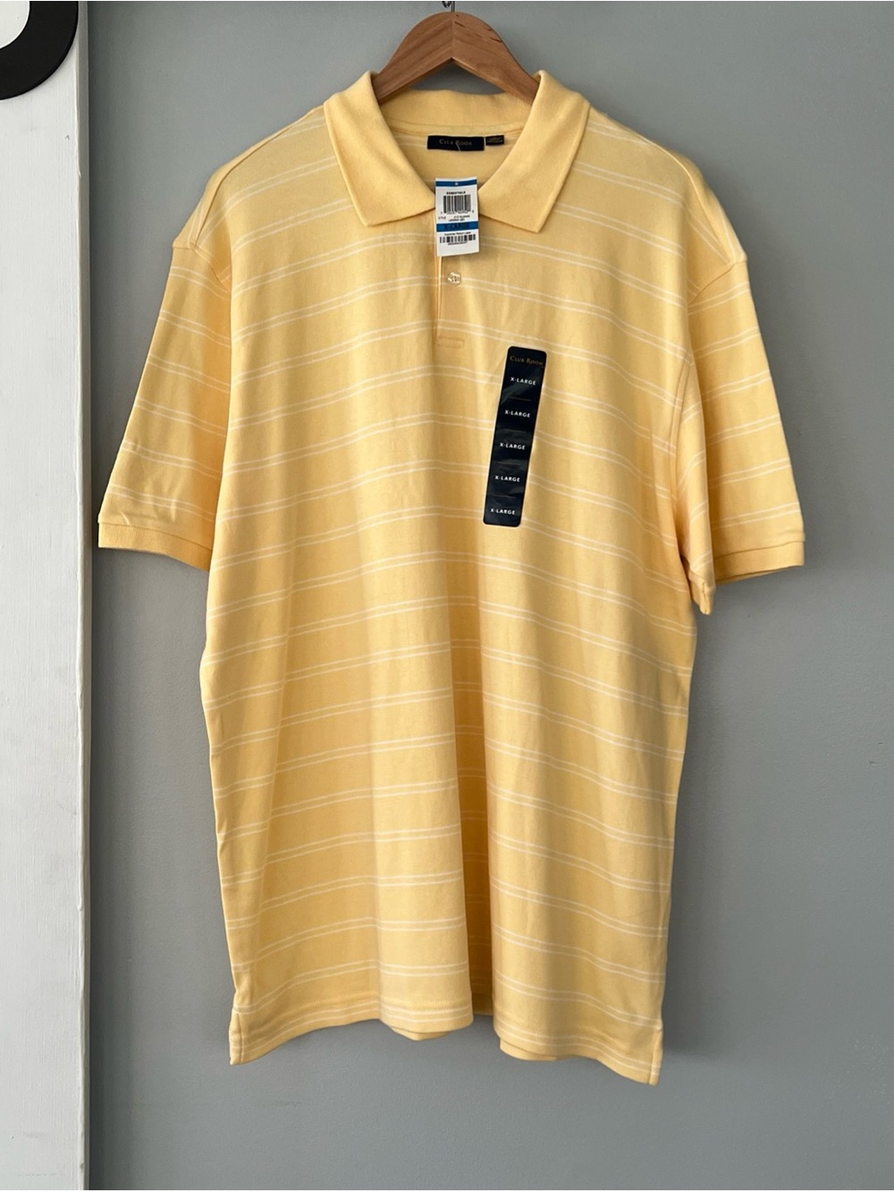 NWT Club Room Men's Yellow White Striped Short Sleeve Cotton Polo Shirt Size XL